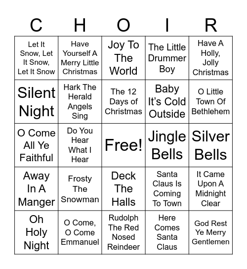 Christmas Carol Bingo Card