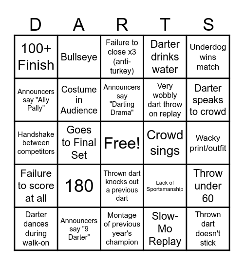 World Darts Championship Bingo (1 Per Match) Bingo Card