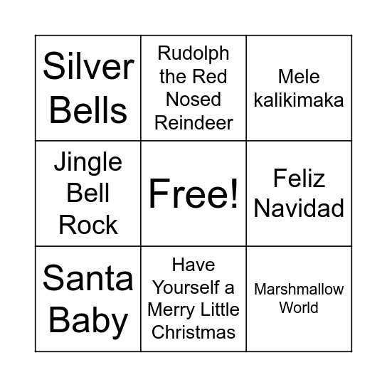 Holiday Music BINGO Card