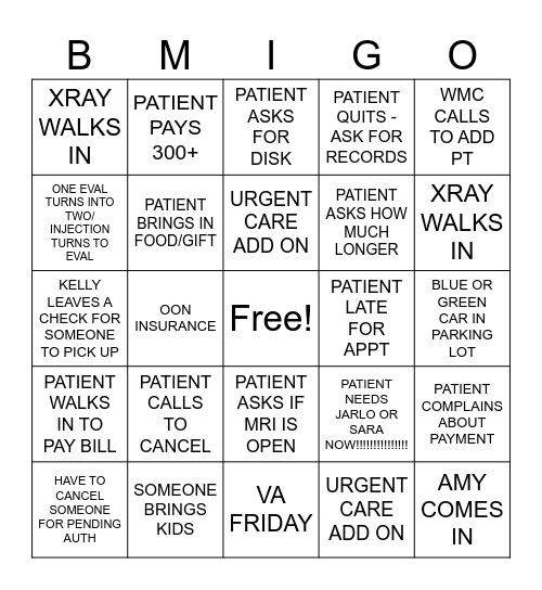 Friday Bingo ! Bingo Card
