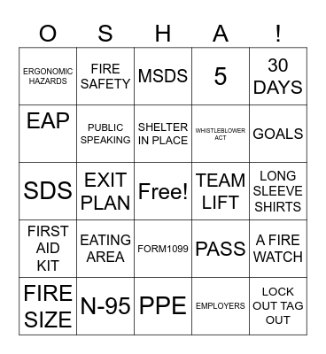 OSHA Bingo Card