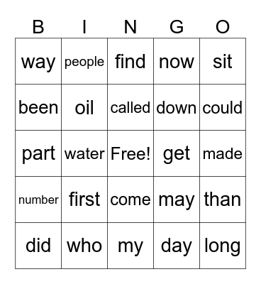 Sight Word Bingo 1d Bingo Card
