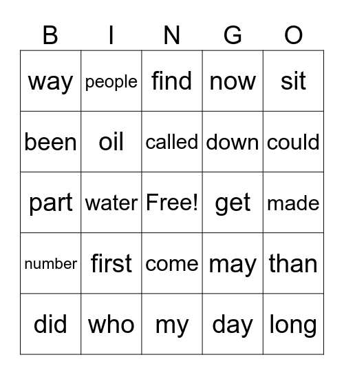 Sight Word Bingo 1d Bingo Card