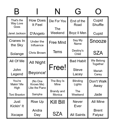 R & B Bingo Card