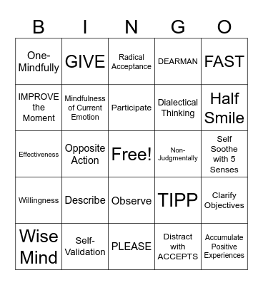 DBT Skills! Bingo Card