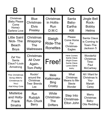 Christmas Music Bingo Card