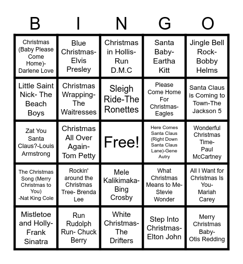 Christmas Music Bingo Card