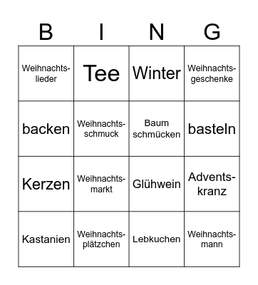 Weihnachten Bingo Card