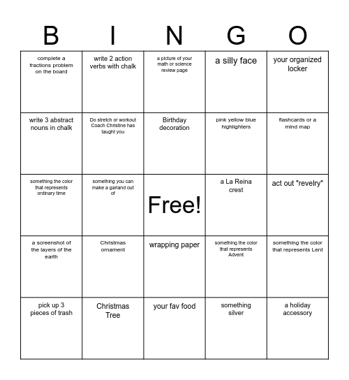 Study Skills! Bingo Card