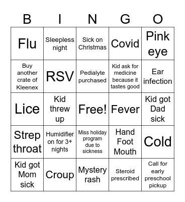 Winter Sickness Bingo Card