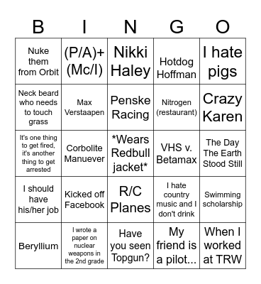 Expense Report Bingo Card