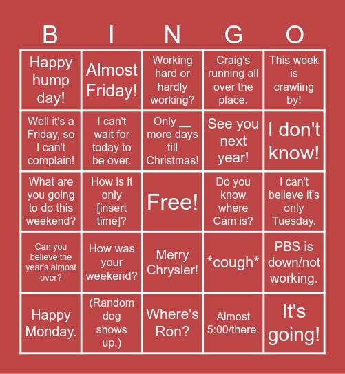 End of the Year Holiday Bingo 2023 Bingo Card