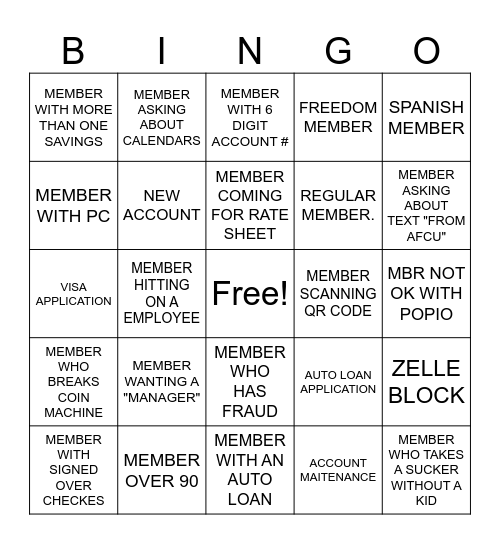 MEMBER BINGO Card