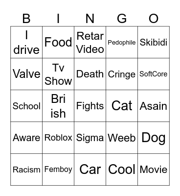 Skibidi Toilet In Real Life Bingo Card