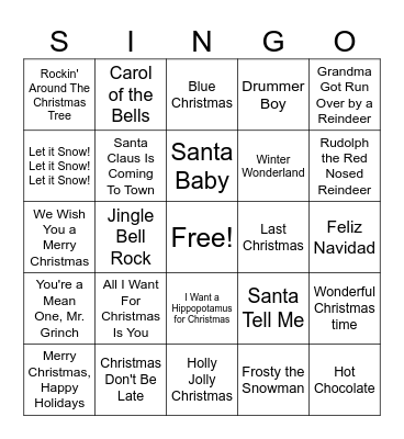 Christmas Singo Bingo Card