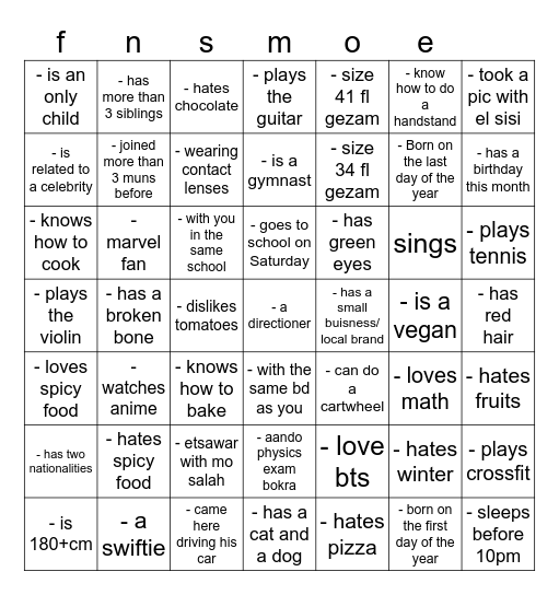 Untitled Bingo Card