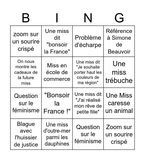 Miss France 2023 Bingo Card