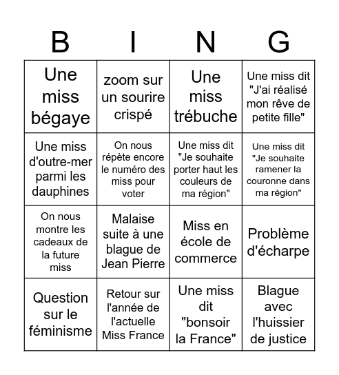 Miss France 2023 Bingo Card
