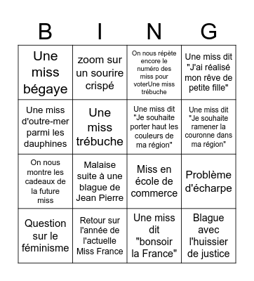 Miss France 2023 Bingo Card