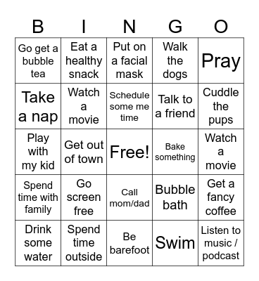 Self-Care Bingo Card