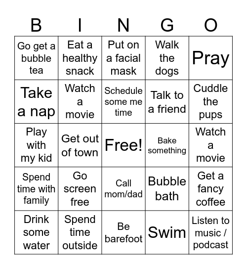 Self-Care Bingo Card