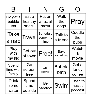 Self-Care Bingo Card