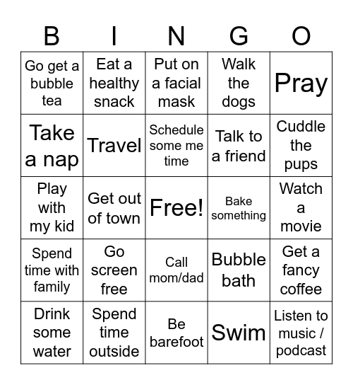 Self-Care Bingo Card