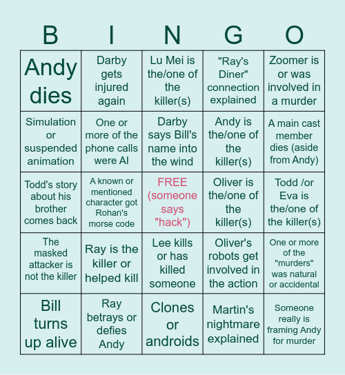 AMATEOTW Finale Bingo: Mainstream Edition Bingo Card