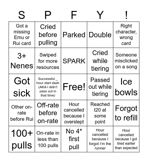 SPFY Bingo Card