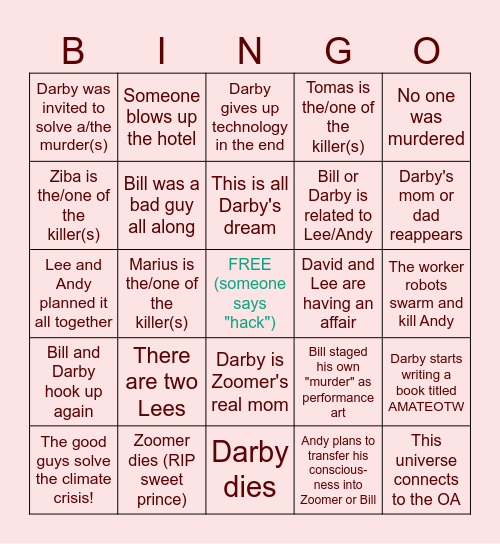 AMATEOTW Finale Bingo: Fringe Edition Bingo Card