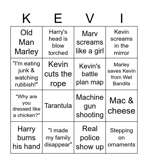 Home Alone Bingo Card