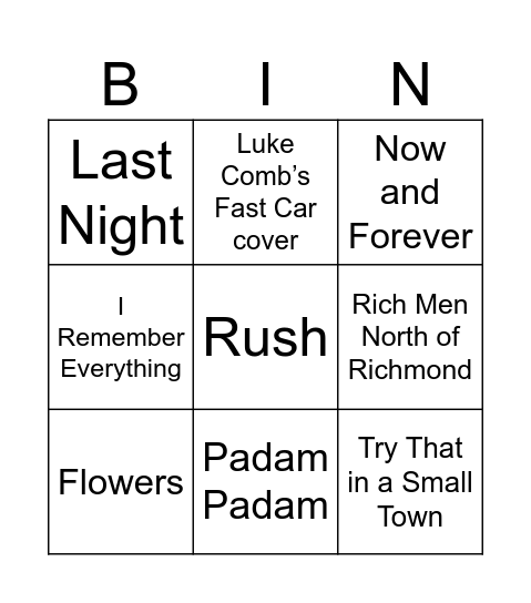 3AW Listener Requests Bingo Card