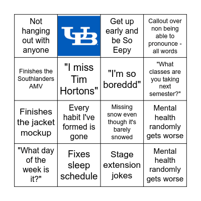 Winter Break Bullshit Bingo Card