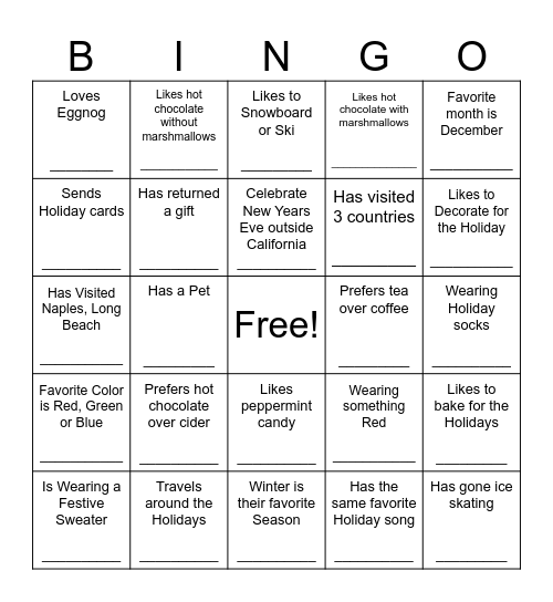 JINGLE & MINGLE Bingo Card