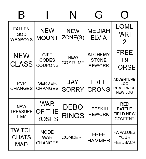 Calpheon BINGO Card