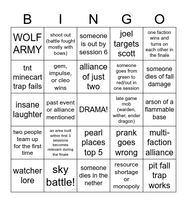 Life Series Bingo Card