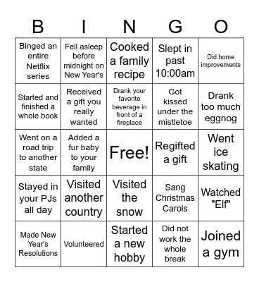 What Happened Over Winter Break Bingo Card