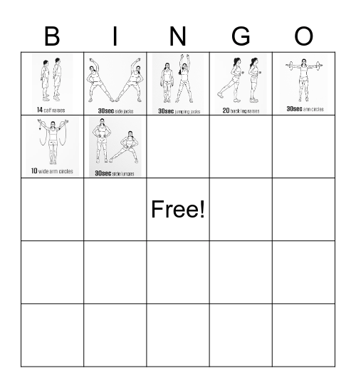 Exercise Bingo Card