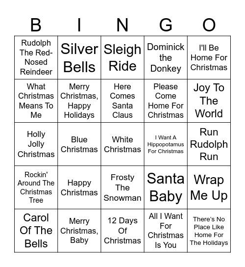 Holiday Music Bingo! Bingo Card