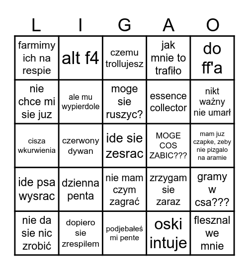 B I N G O Bingo Card