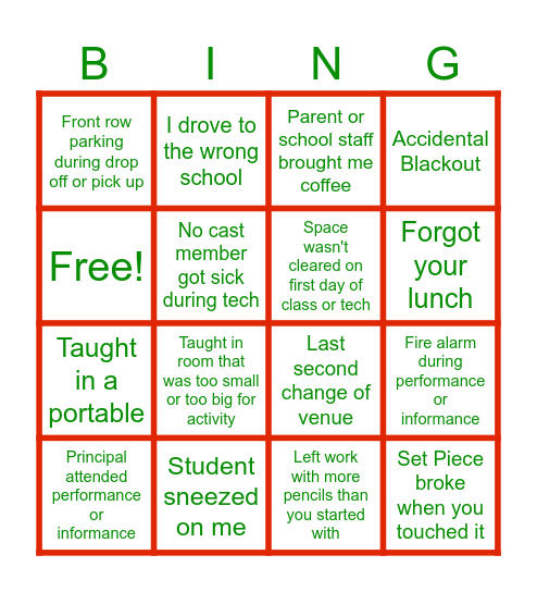 Starting Arts Bingo Card