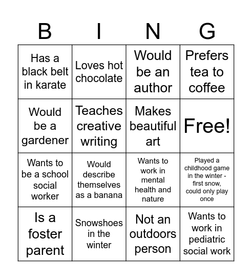 Icebreaker Bingo Card