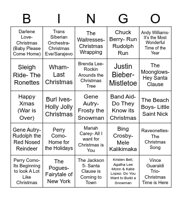 Christmas Music Bingo Card
