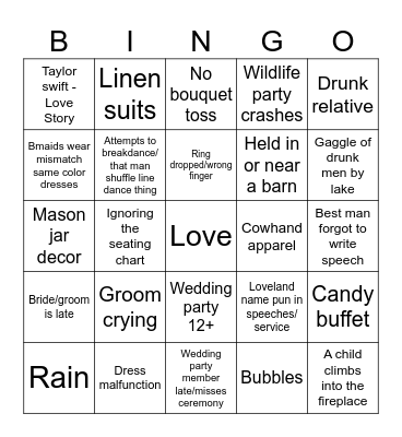 J and B Wedding Bingo Card