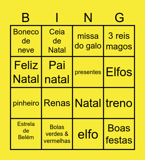 Natal Bingo Card