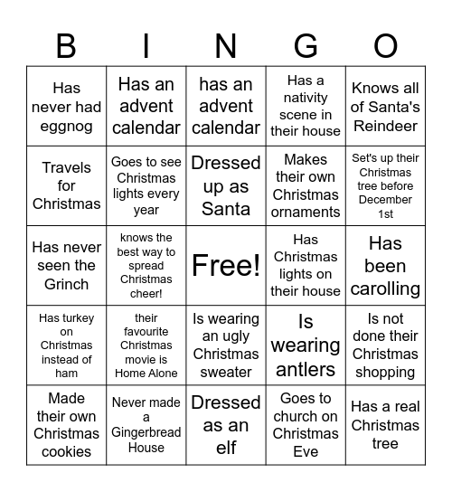 Christmas Bingo!! Find someone who... Bingo Card