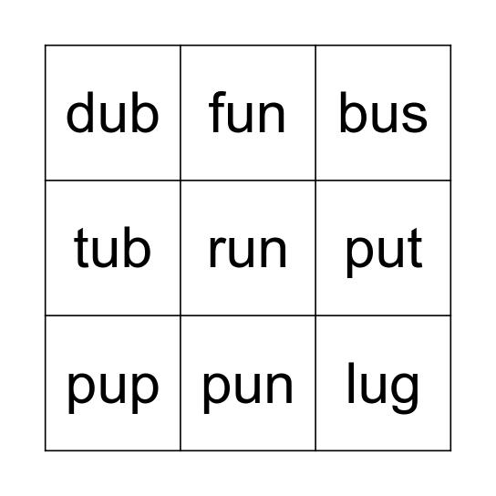 Short U Bingo Card