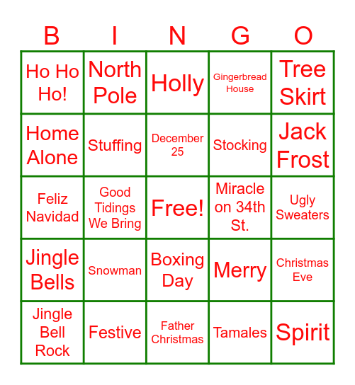 Christmas Bingo Card