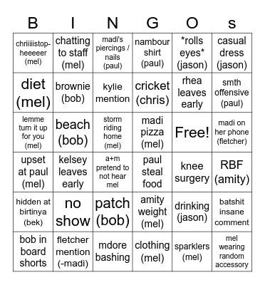OPSM Xmas dinner Bingo Card