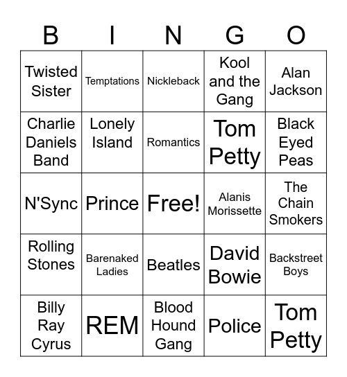 bands Bingo Card